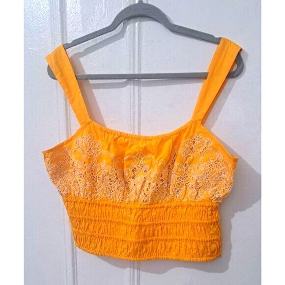 Anthropologie Pilcro Womens Xl Smocked Cami Orange Cropped Shirt Top - Picture 1 of 7